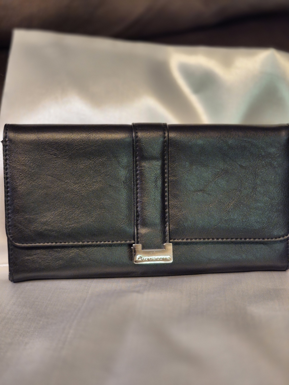 Liz Claiborne Black Leather Fold-Over Wallet with Gold Hardware